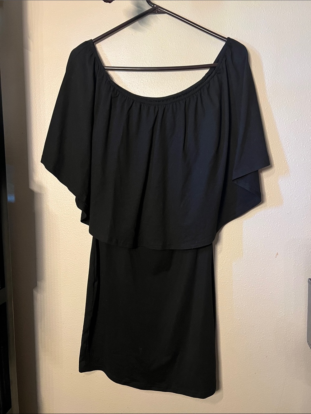 Black Off-Shoulder Layered Womens Dress